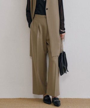  【洗える】ウール2WAYストレッチ ワイドストレートパンツ