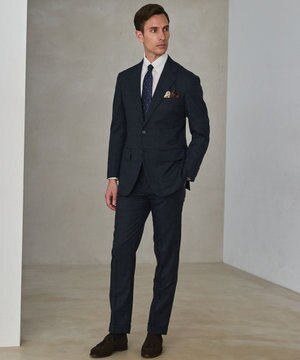  シワになりにくい【御幸毛織/みゆきけおり】DRYSPINNER 平織スーツ_ネイビー格子