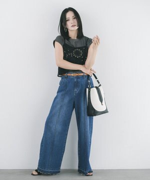  綿麻バギーデニムパンツ
