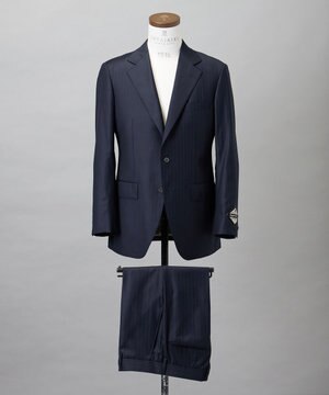  シワになりにくい【御幸毛織/みゆきけおり】Superio160 スーツ_ネイビーストライプ