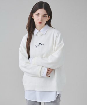  【ユニセックス着用ITEM/SMLサイズ展開】アクセ付きワンポイントニットプルオーバー