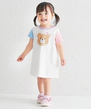  【80-120cm】カラフルビーンズ フェイスプリント 半袖ワンピース