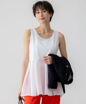 【洗える】ナチュラルコットンベア タフタコンビ タンクトップ