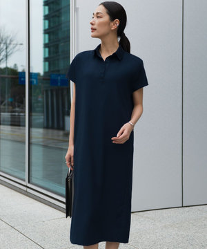 【WEB限定】FluidBackSatin ニット衿シャツワンピース