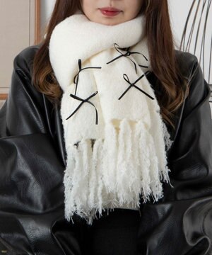  リボン付きニットストール