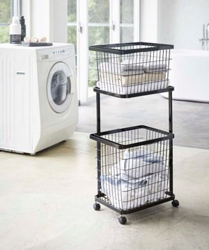  ランドリーワゴン+バスケット タワー ブラック