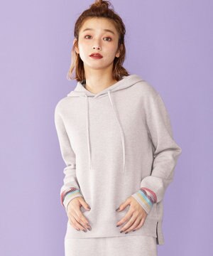【WEB店舗限定カラーあり・洗える】ソリッドジャカードステッチニット フーディー