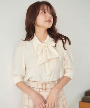  【洗える】リボンタイパフスリーブ ブラウス