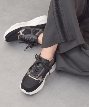  【PARADIS COULEUR】異素材コンビレースアップスニーカー