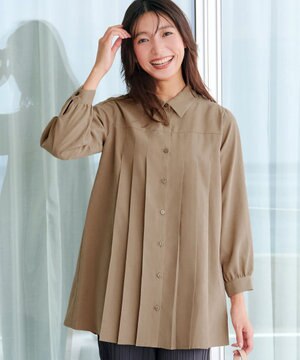  【洗える】ピーチスキンプリーツシャツチュニック