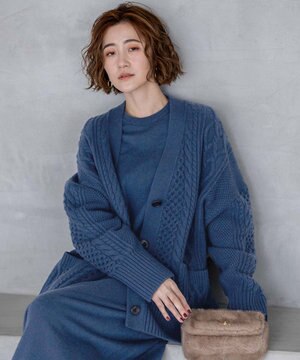  【洗える】ウールカシミヤ アランパターン カーディガン