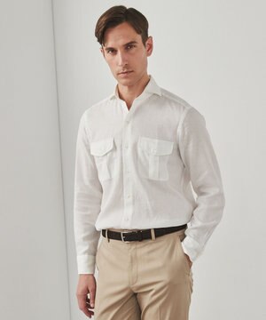 ノルマンディリネン使用【洗える】カッタウェイカラー ソフトリネンシャツ