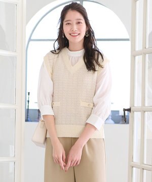  【洗える】ツイードニット ベスト