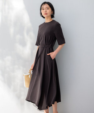 【撥水加工/洗える】キューティクルストレッチツイル イレギュラーヘム ワンピース