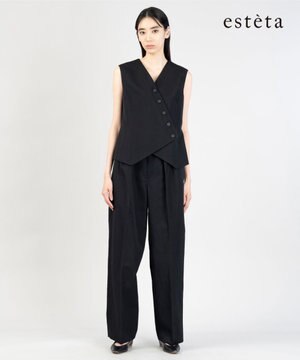  【エステータ】ウールリネン タックワイドパンツ