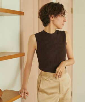 【洗える】ストレッチリブノースリーブニット