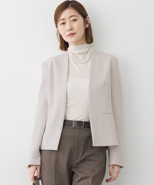 【セットアップ対応/洗える】トリアセダブルジョーゼット ノーカラー ジャケット