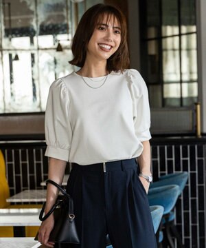  シャイニーラメパフスリーブ カットソー