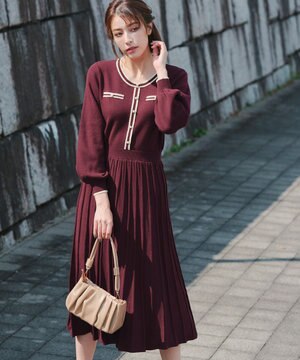 【洗える】セットアップ見え配色ニットワンピース