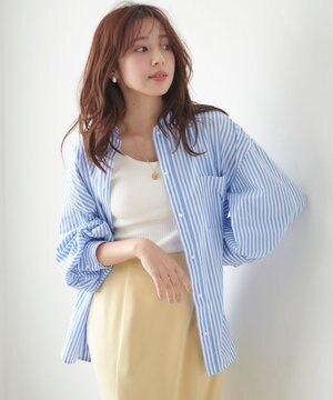  【洗える】カラーストライプビッグ シャツ