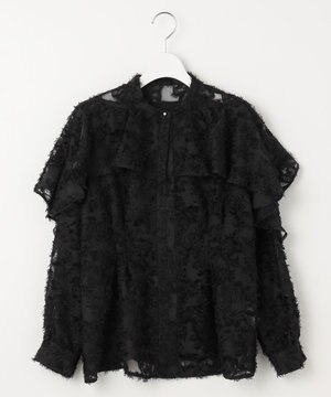  【洗える】ジャカードフリルブラウス