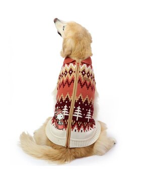  スヌーピー 背中開き ニット雪遊び柄 《レッド》 中型犬 大型犬
