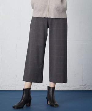  【洗える】アルガンシルクチェック ワイドパンツ