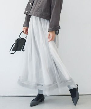  【洗える】チュールエンブロイダリー スカート