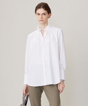  【洗える】コットンナイロンタイプライター デザインカラーブラウス