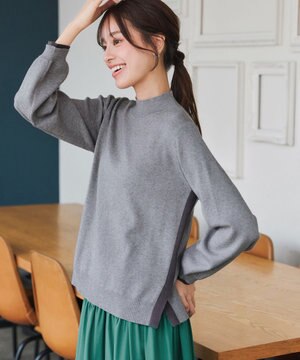  【洗える】配色ニットトップスプルオーバー