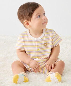  【70-80cm】 みじんボーダー ワンポイント刺繍 ショートオール