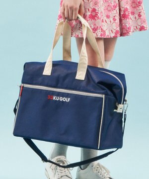  シューズ収納付【UNISEX】合皮×デニム調ボストンバッグ