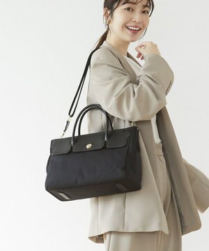  【TREASURE TOPKAPI】コットンリネン×フェイクレザー コンビ ショルダー付き トートバッグ