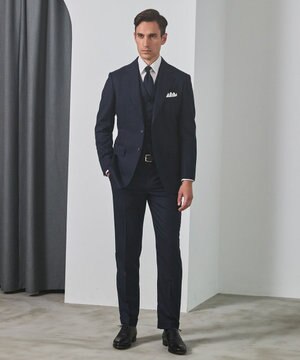  シワになりにくい【御幸毛織/みゆきけおり】Superior160s 3ピーススーツ（ネイビー）