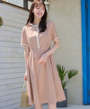 配色フレアワンピース