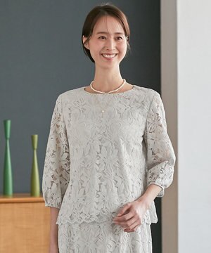  【XSサイズ～/洗える/セット可】フラワーコードレース ペプラムブラウス