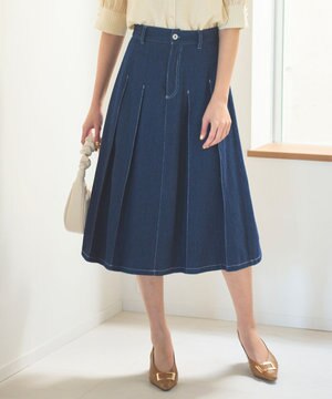  【洗える】プリーツデニム スカート