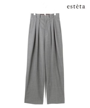  【エステータ】ウールトロドライストレッチ タックワイドパンツ