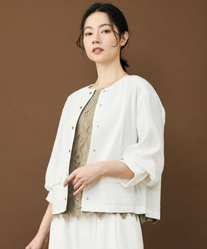  【セットアップ対応】リネンストレッチノーカラー ジャケット