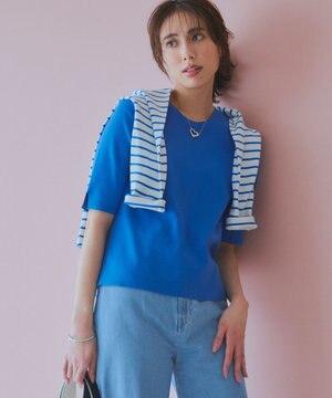  【洗える】コンフォートストレッチ 5分袖 ニット