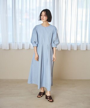 【撥水加工/洗濯機可能】〈小柄さんにお勧め〉パフスリーブフレアワンピース