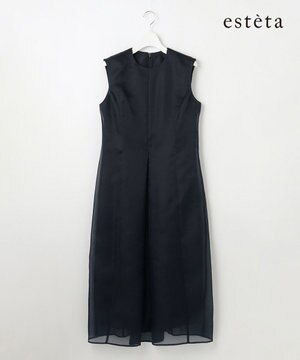  【エステータ】シルクブレンド ライトタフタ シアーコンビ ワンピース