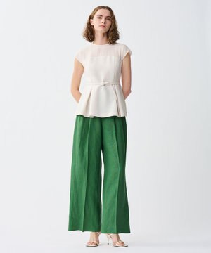  リネンオックスフォード ワイドパンツ