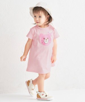  【80-120cm】カラフルビーンズ フェイスプリント 半袖ワンピース