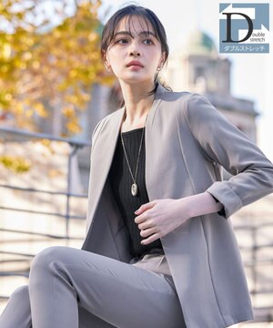  【ダブルストレッチ・洗える】カラーレスロングジャケット