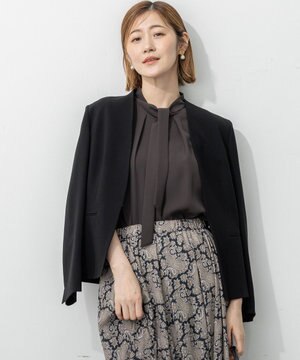  【セットアップ対応/洗える】トリアセダブルジョーゼット ノーカラー ジャケット