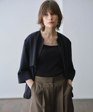  ウール2WAYストレッチ ノーカラーブルゾン