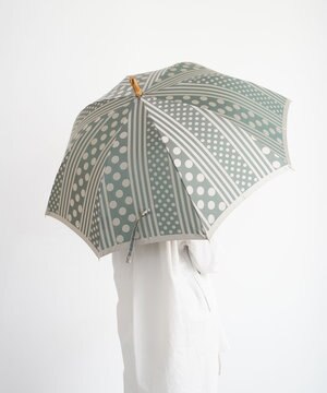  Kirie ドットとストライプ フォレストグリーン 長傘