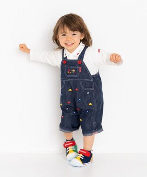  【70-110cm】 くるま刺繍 デニム オーバーオール