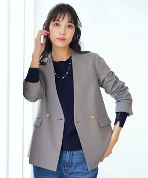 褒めらレディストレッチ カラーレス ジャケット